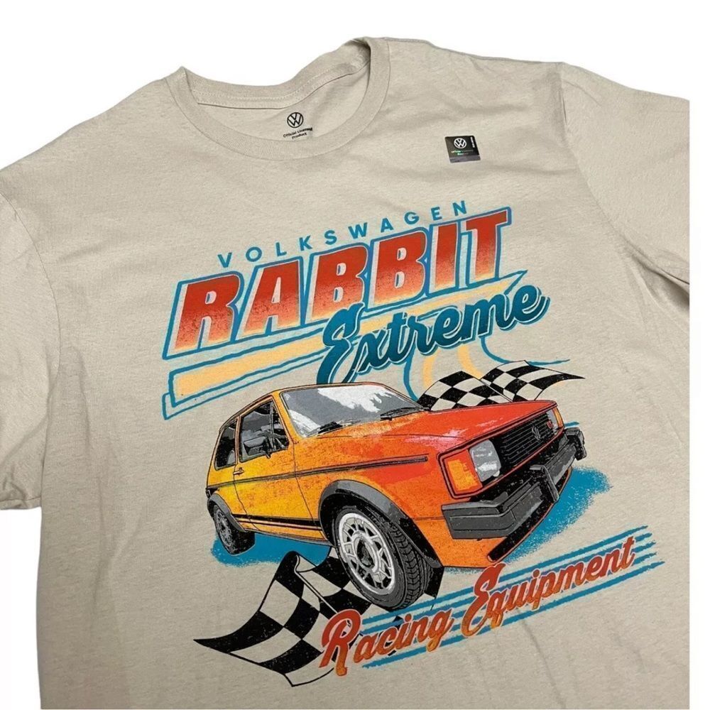 Volkswagen Adult Rabbit VW Extreme Racing OEM Equipment T-Shirt Beige Cars